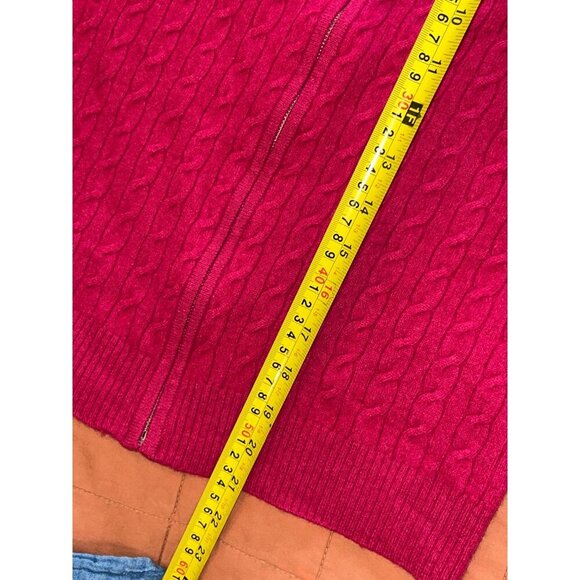 Bloomingdales Red Cable Knit Cashmere Hoodie Sweater Zip Front Womens M Medium - Picture 9 of 9